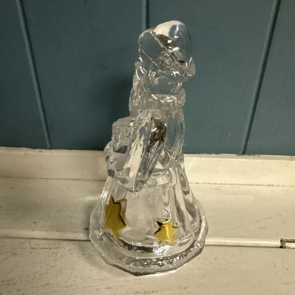 VTG Mikasa Santa Glass Crystal Christmas Golden Gold Stars Topper‎ 6”